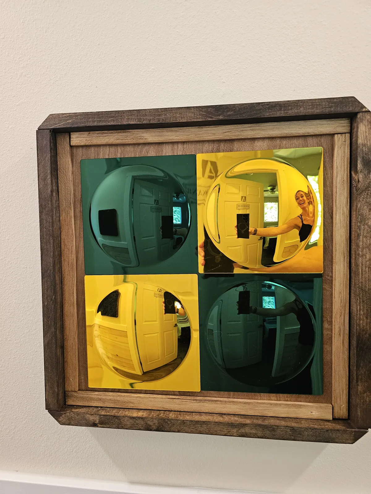 Colorful convex mirror art piece, an engaging visual sensory station
