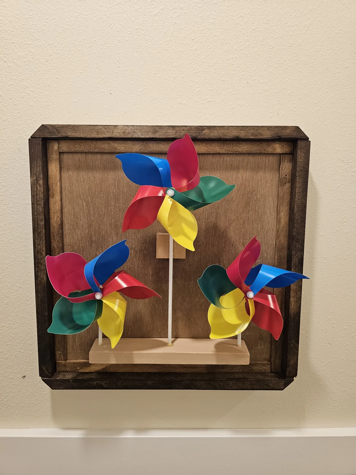 Colorful pinwheel display, a playful sensory station that invites gentle interaction
