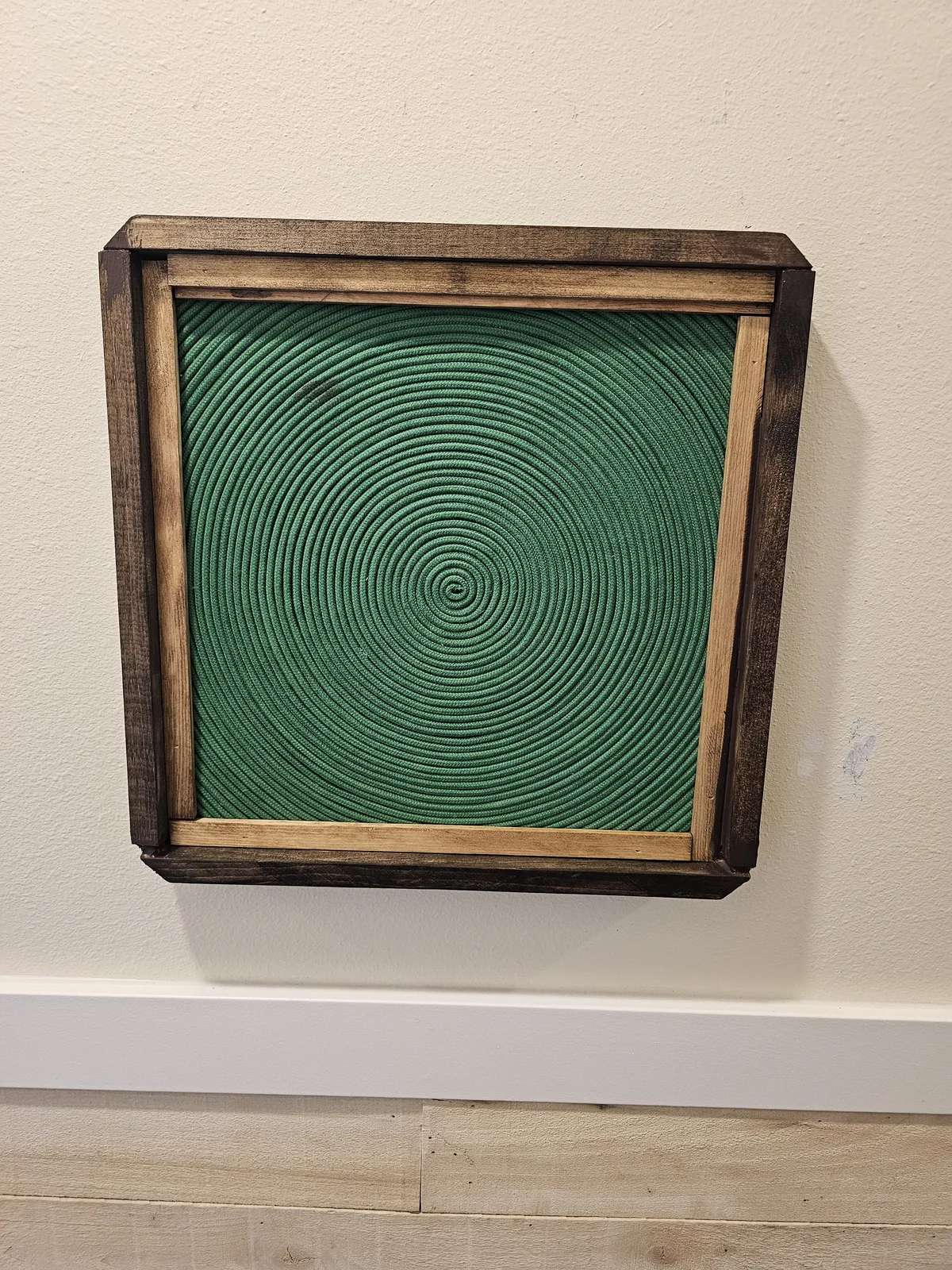 Green rope spiral texture art, a tactile sensory station for residents